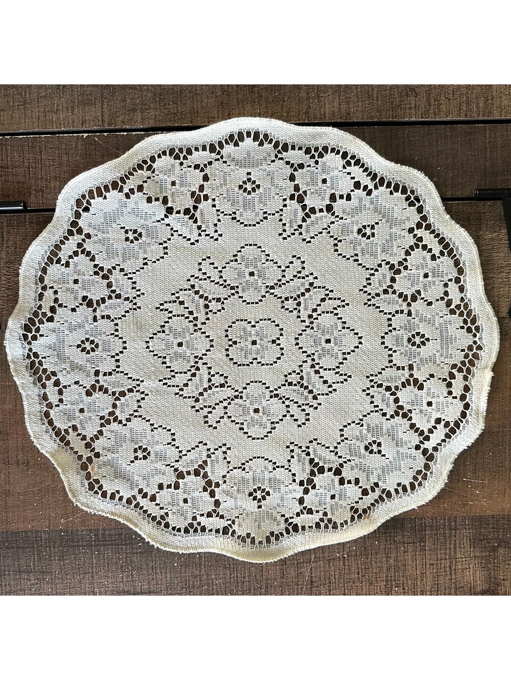 Ivory Floral Lace Doily Round Scalloped Table Mat Cottagecore Decor 13 Inch